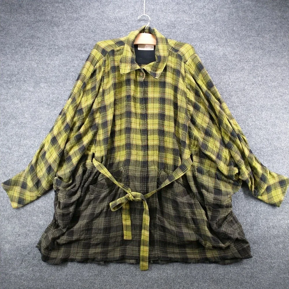We The Free Yellow Green Plaid Button Down Shirt Jacket - Picture 2 of 12